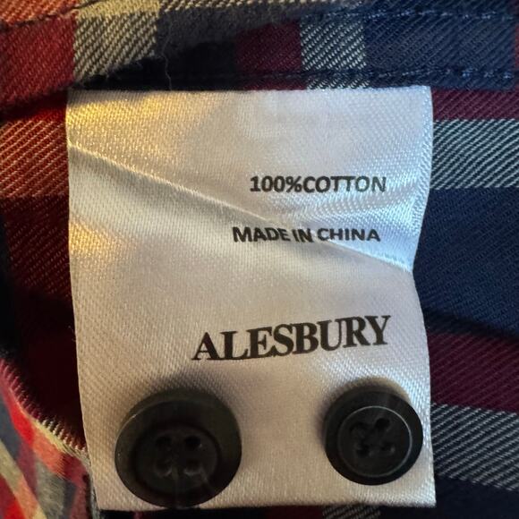 Alesbury Long Sleeve Button Up Shirt Navy Red Check Cotton NWT Size Medium - Picture 8 of 9